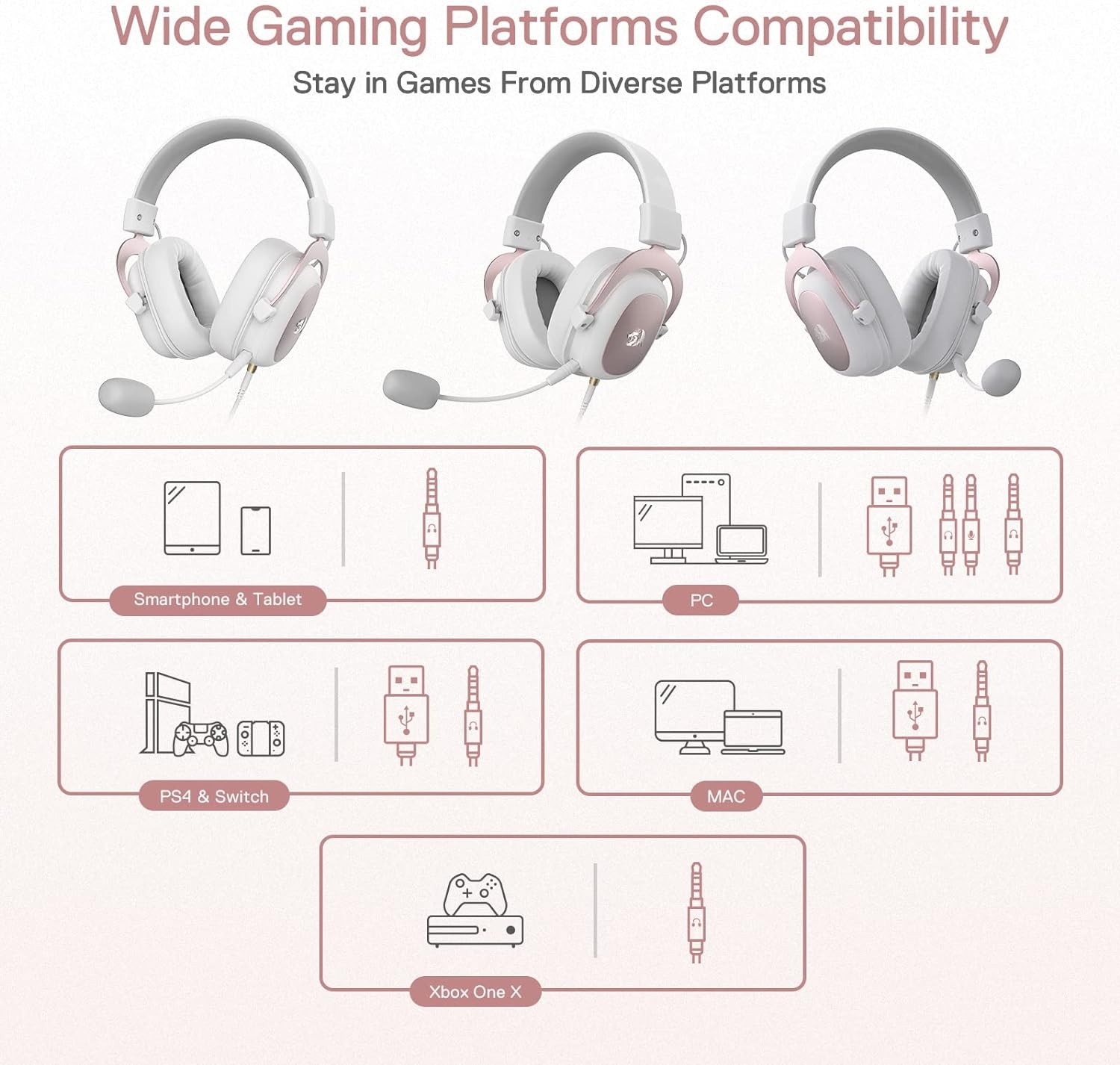 Redragon H510 Zeus White Wired Gaming Headset - 7.1 Surround Sound - Memory Foam Ear Pads - 53MM Drivers - Detachable Microphone - Multi Platforms