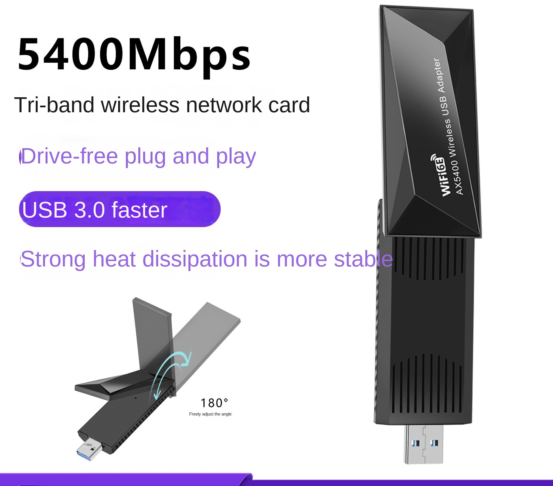 5400M wireless 2.4G/5G/6G three-band signal WiFi receiver transmitter USB3.0 driver-free Bluetooth adapter