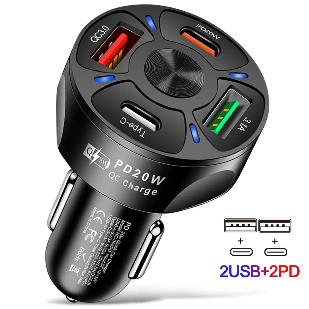 New PD 20W Dual USB C Car Charger Fast Charging PD Quick Charge 3.0 USB C Car Phone Charger Adapter BLACK