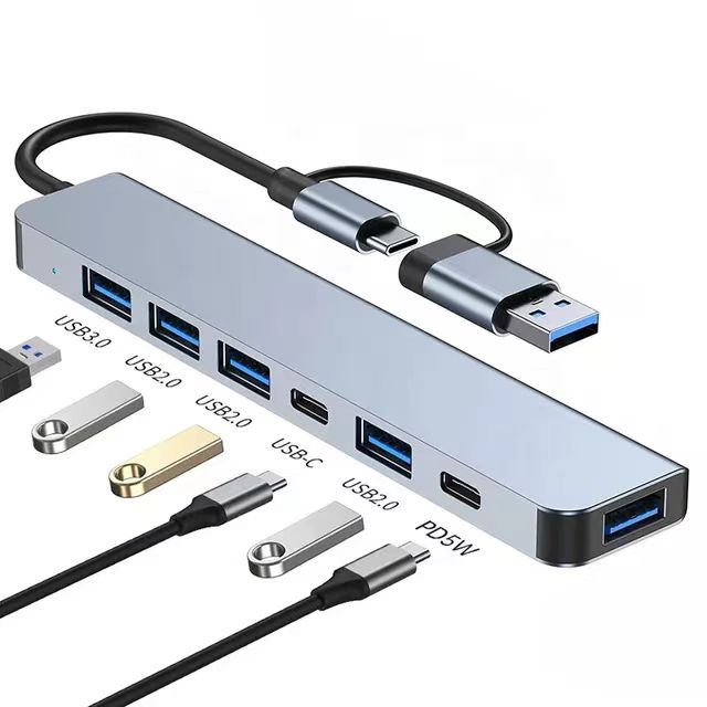 SEEDREAM 7 in 1 Multi-Functional Hub Adapter with 135mm USB Extended USB 3.0 Ports USB Splitter for Keyboard Mouse Flash Drives etc