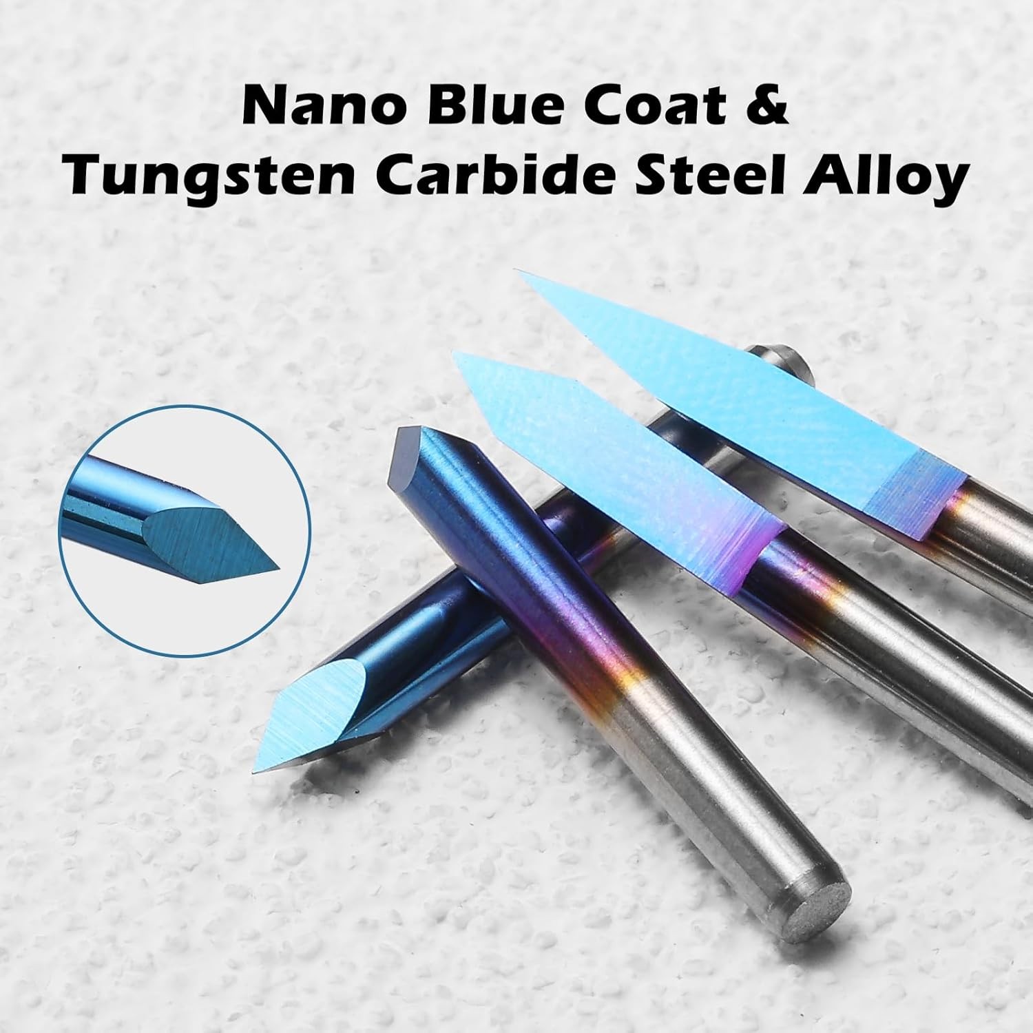 Genmitsu 10 Pcs 1/8'' Shank CNC Router Bits Set, Flat V-bit & Triangular V-bit, 20 /30 /45 /60 /90 Degree 0.1mm Tip, Nano Blue Coat