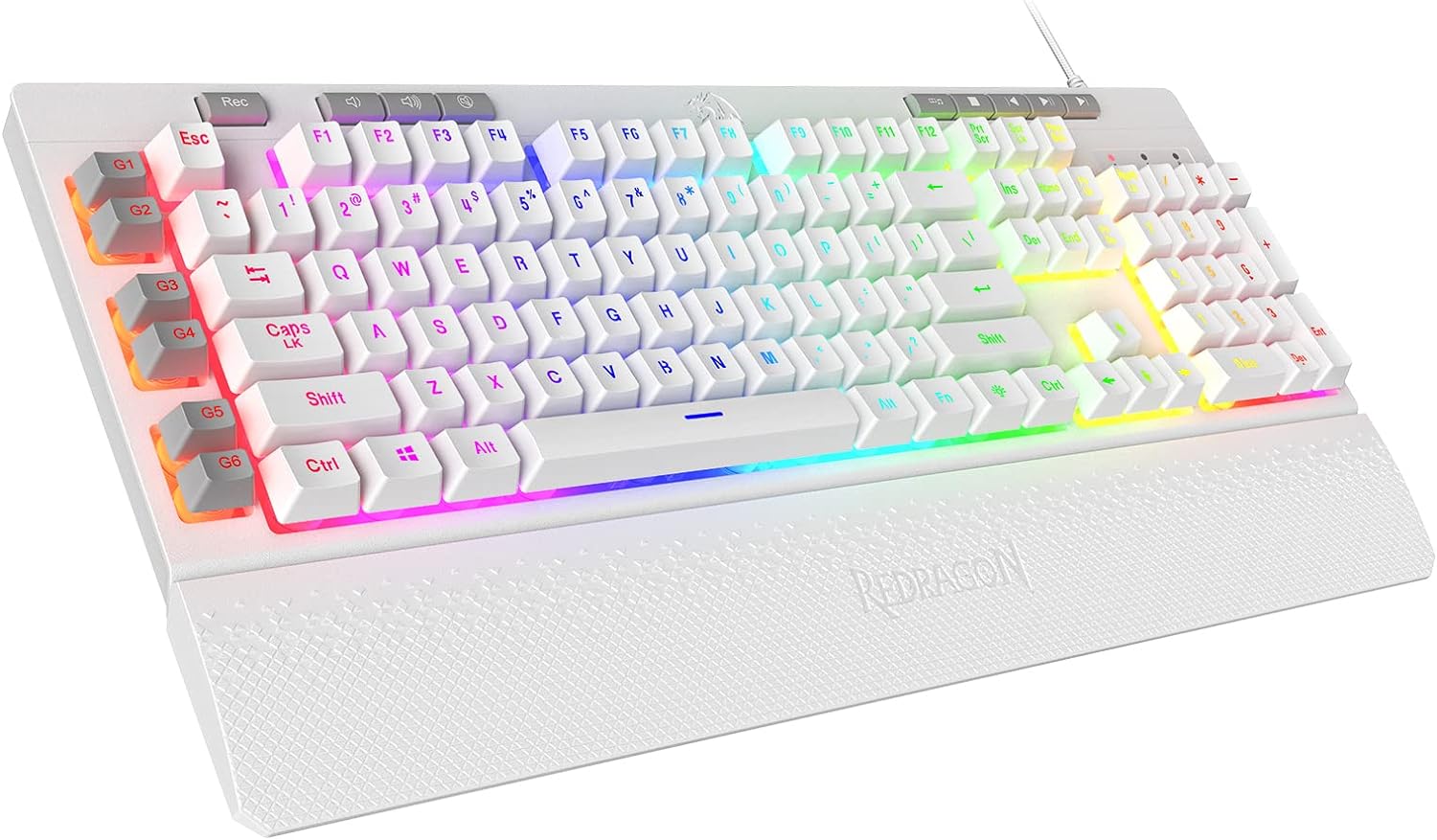 Redragon K512 Shiva RGB Backlit Membrane Multimedia Keys, Linear Mechanical-Feel Switch 6 Extra On-Board Macro Keys Gaming Keyboard, White