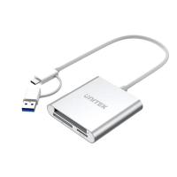 Unitek 3 Port USB 3.0 Memory Card Reader with USB-C Adapter - Silver (UTY9313D)