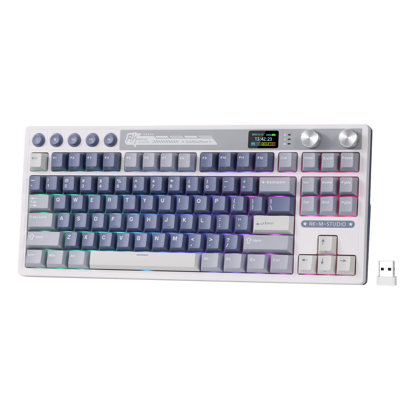 RK ROYAL KLUDGE M87 Mechanical Keyboard, RGB, 2.4Ghz/BT/Wired, Customized Switches, Blue, Mixed Color