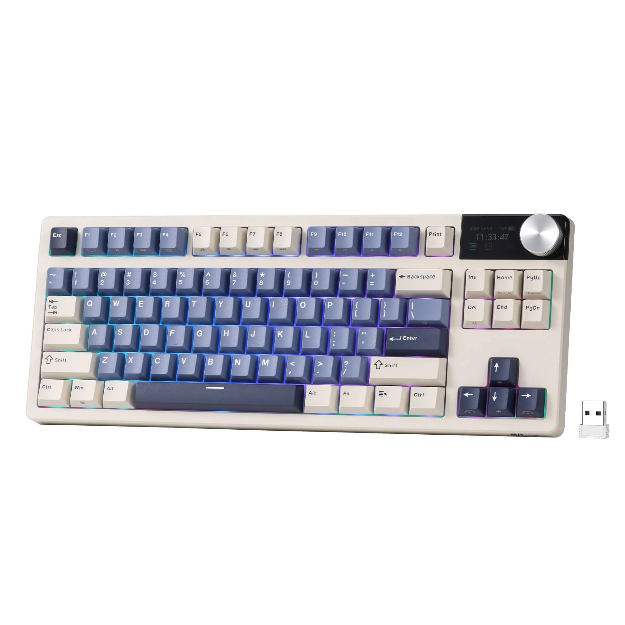 RK ROYAL KLUDGE S85 Mechanical Keyboard, RGB, 2.4Ghz/BT/Wired, Customized Switches, Blue, Mixed Color