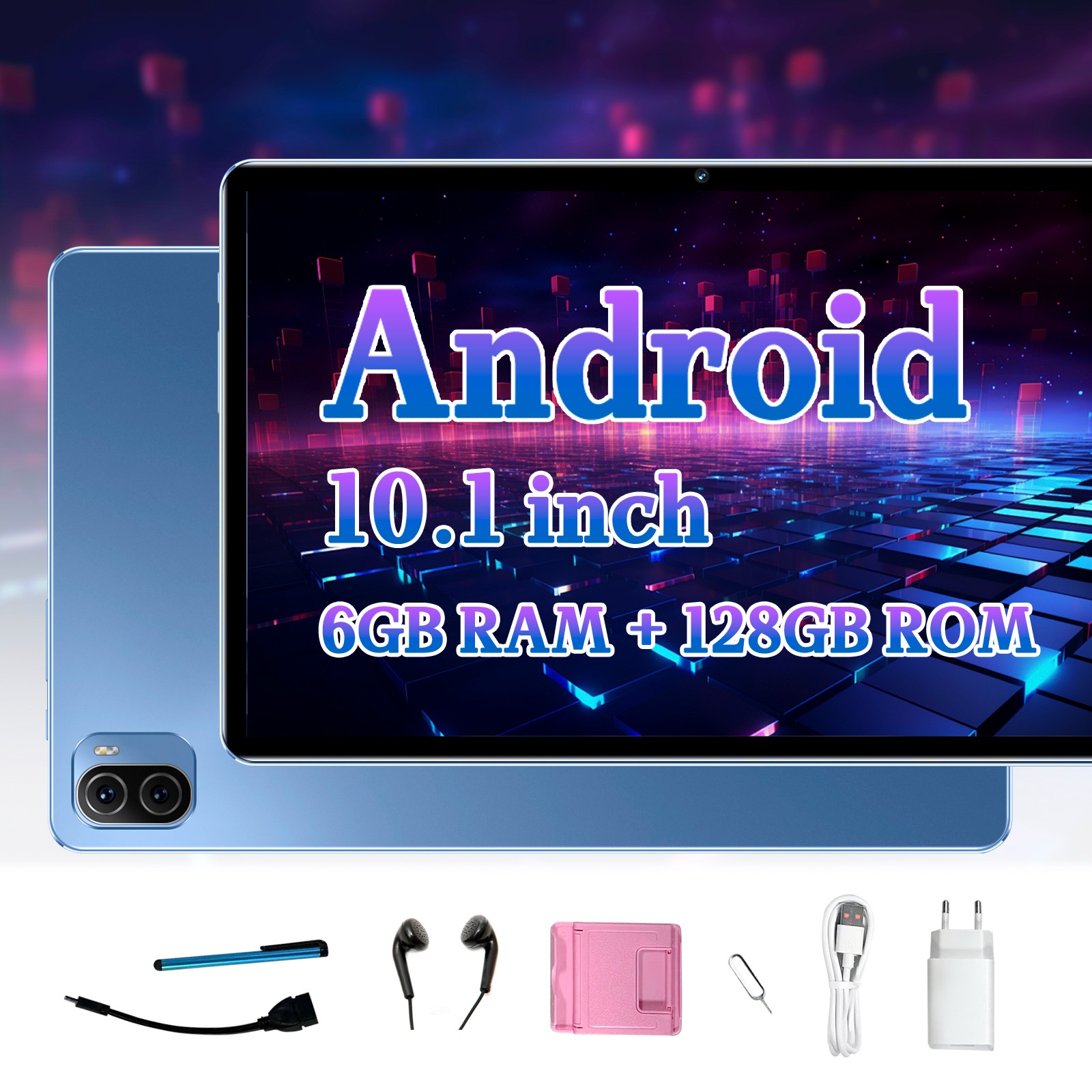 Pad5pro Blue 10.1-inch Android Tablet PC 6+128G 5000mah battery HD 1280*800 resolution With phone function GPS function Suitable for learning Games