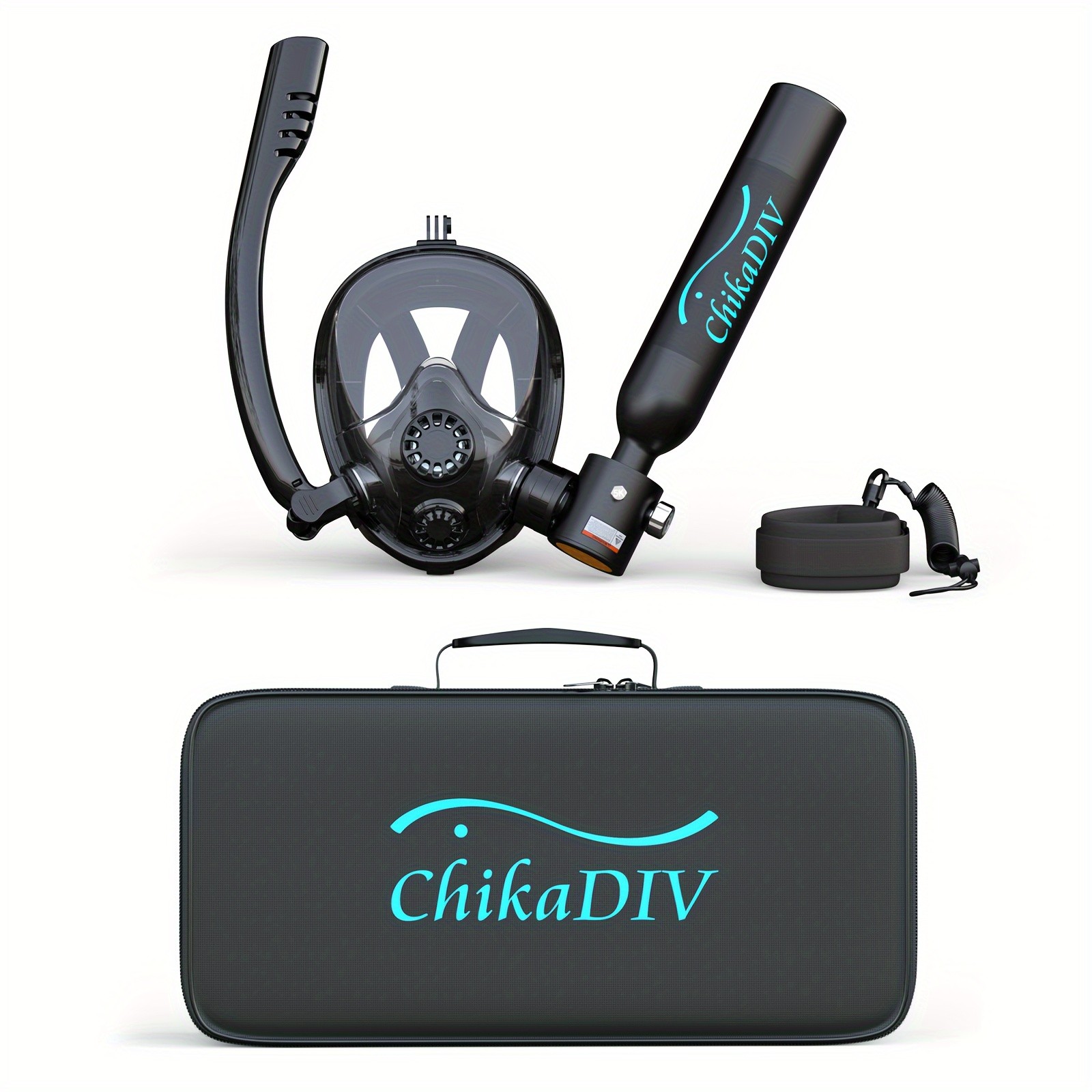 CHIKADIV C300Plus 0.5 Liter Mini Diving Cylinder Set A6-Black, Maximum 6-10 Minutes, Portable Diving Cylinders