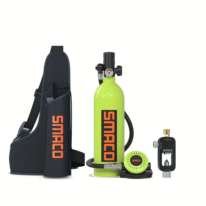 SAMCO S400Plus 1L Scuba Tank Diving Tank-Green + Scuba Adapter + 1L Backpack