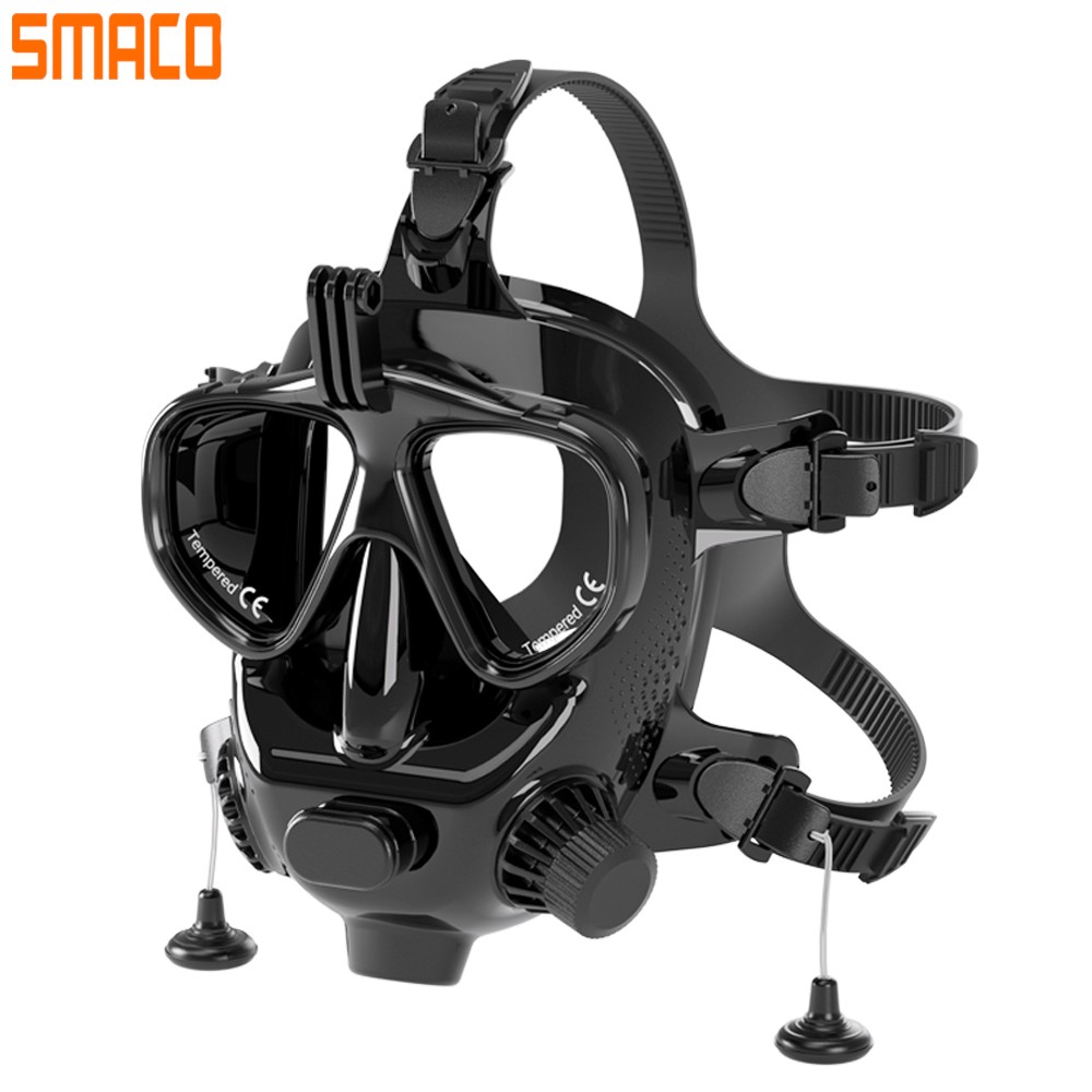 SMACO M8058 Full Face Diving Mask Supports Diving and Snorkelling Adjustable Diving Mask with Camera Mount Provides 180° Panoramic View 