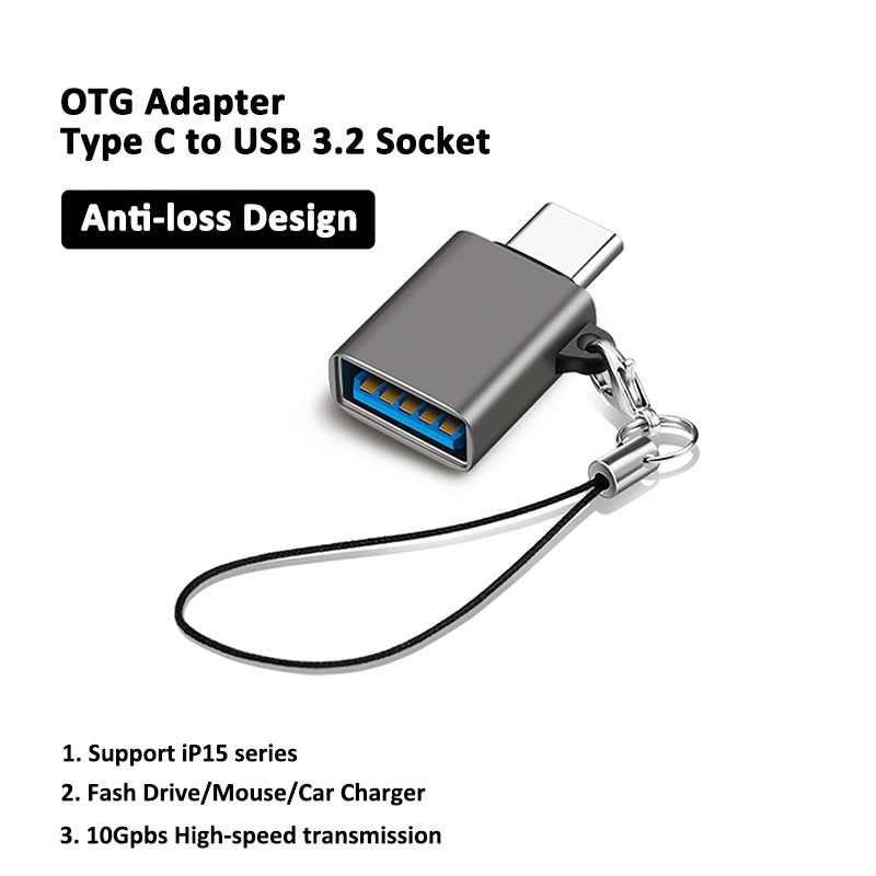 USB-A To USB Type C Connector Adapter Plug USB 3.2 To Type C Adapter OTG Gray