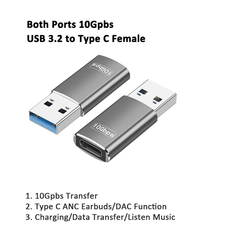 USB3.2 Gen2 USB A Male to USB C female Adapter 10Gbps USB A to C Converter with VL162 Chip Gray(1pc)