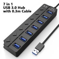 USB-Hubs-USB-Hub-3-0-Splitter-with-Individual-On-Off-Switches-and-Lights-30cm-Cable-USB-Extension-7-Port-USB-Black-2