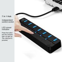 USB-Hubs-USB-Hub-3-0-Splitter-with-Individual-On-Off-Switches-and-Lights-30cm-Cable-USB-Extension-7-Port-USB-Black-3