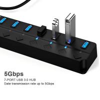 USB-Hubs-USB-Hub-3-0-Splitter-with-Individual-On-Off-Switches-and-Lights-30cm-Cable-USB-Extension-7-Port-USB-Black-5