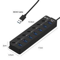 USB-Hubs-USB-Hub-3-0-Splitter-with-Individual-On-Off-Switches-and-Lights-30cm-Cable-USB-Extension-7-Port-USB-Black-8