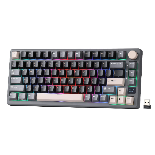 RK ROYAL KLUDGE Mechanical Keyboard M75, RGB, 2.4Ghz/BT/Wired, Pale Green Switches, Black, Mixed Color