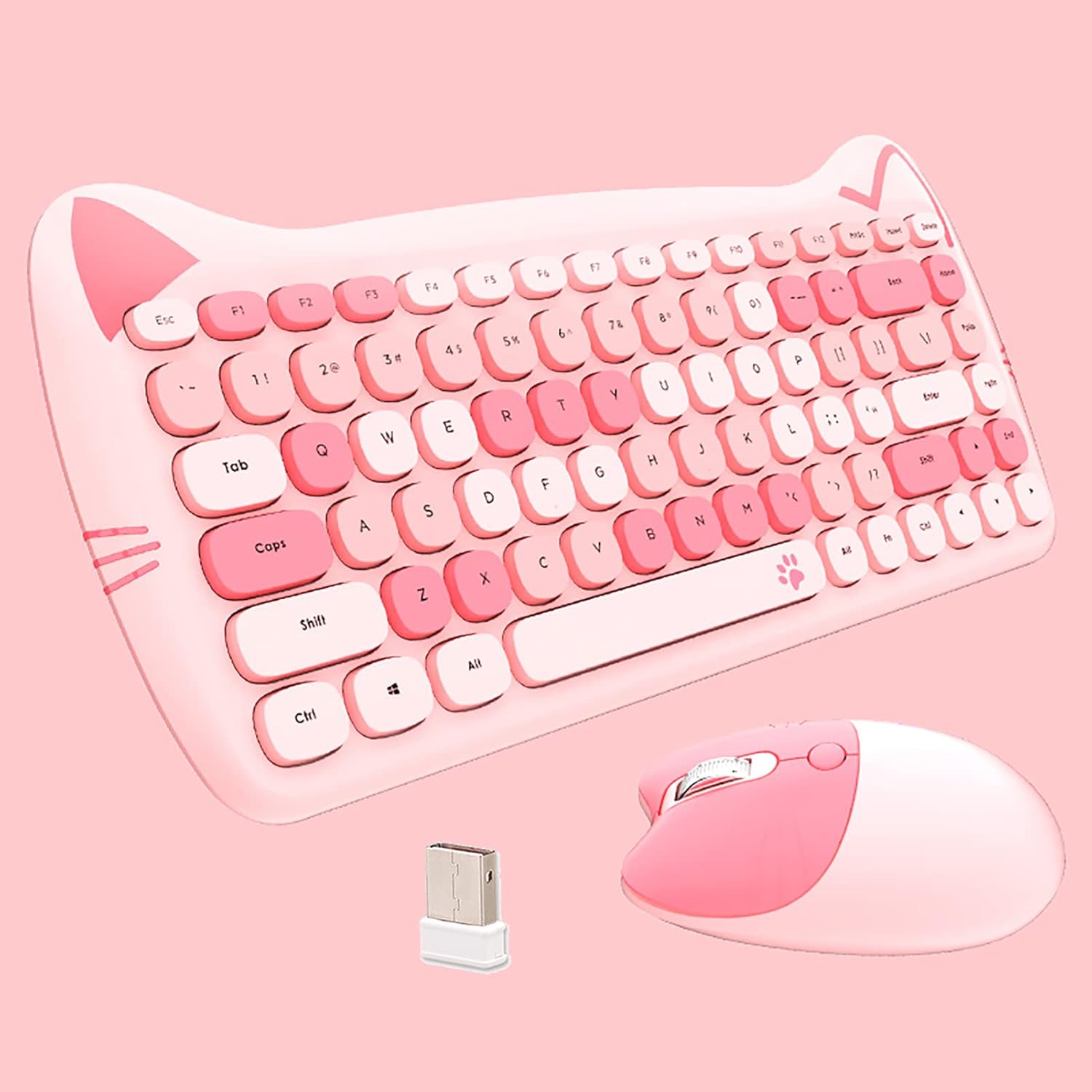 Wireless Keyboard and Mouse Combo Cute Cat Keyboard and Mouse Set 2.4G Soundless IPX4 Splash-Proof Colorful Keys Ergonomic Keyboard & Mouse Gift box