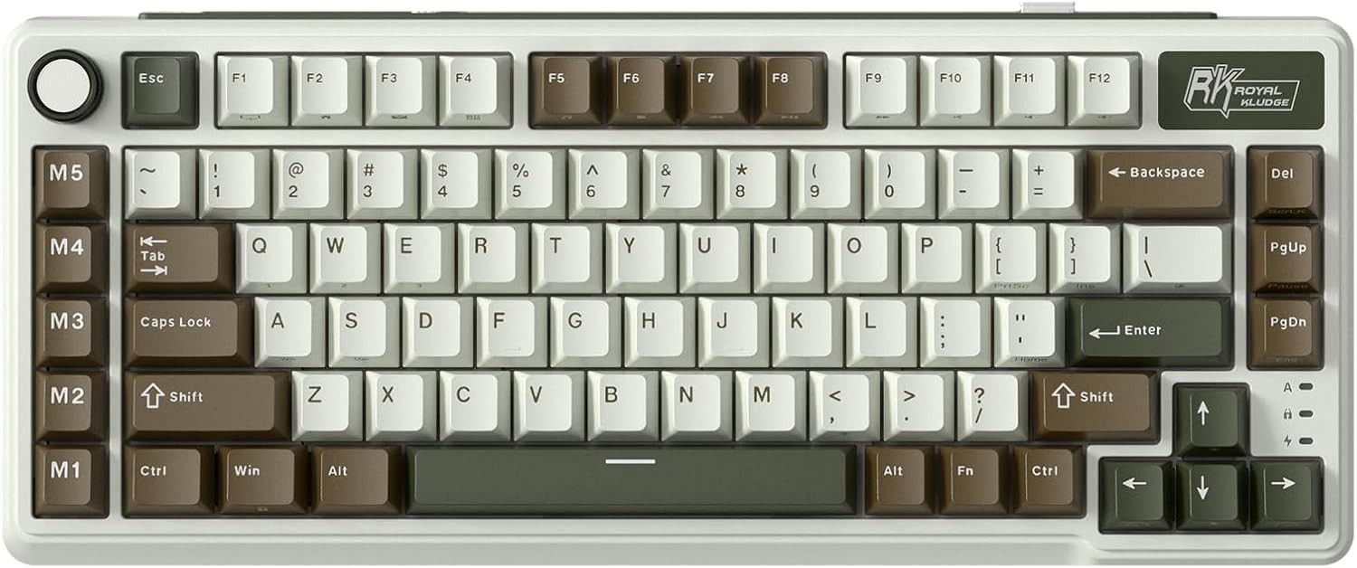 RK ROYAL KLUDGE Mechanical Keyboard L75, RGB, 2.4Ghz/BT/Wired, Cream Switch, Palm Green