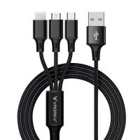 3-in-1 Multi Fast Charging Cable 1.2M Nylon Braided Universal Phone Charger Cord Black (VRORKV)