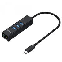 Simplecom CHN421 Aluminium USB-C to 3 Port USB HUB with Gigabit Ethernet Adapter (CHN421 BLACK)