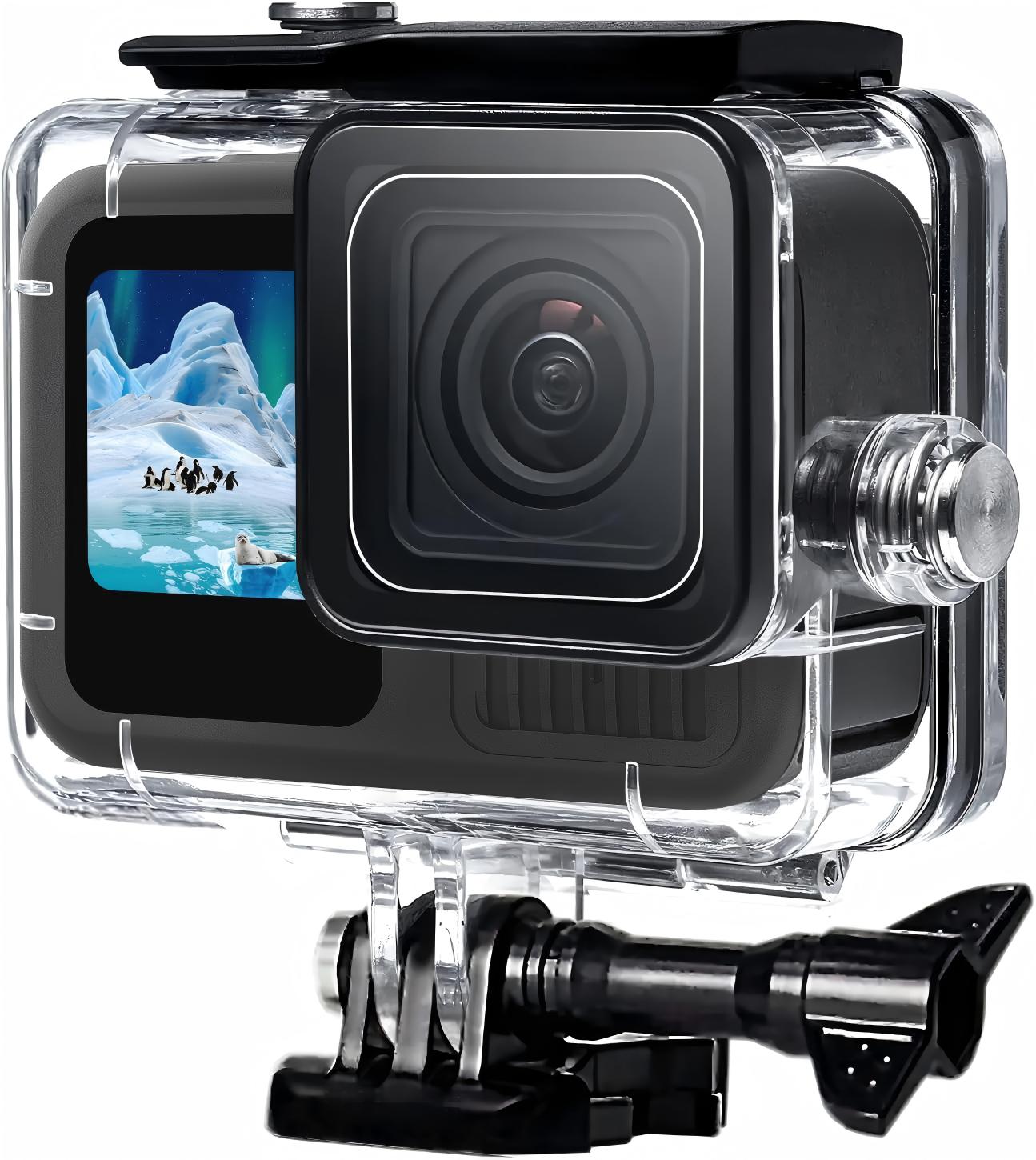 60M/196FT Waterproof Case for Go Pro Hero 13/Hero 12/ Hero 11/ Hero 10/ Hero 9, Protective Underwater Dive Housing Shell - black