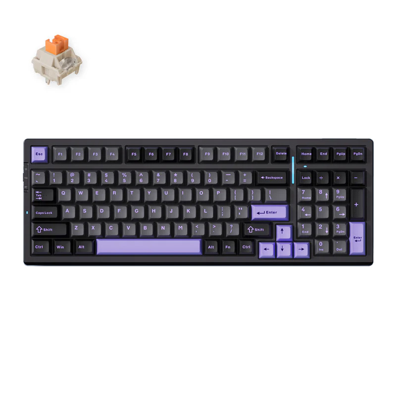 MCHOSE G98 Pro Gasket Mount 98% Layout Hot-Swap Wireless Mechanical Gaming Keyboard Black Purple - Flame Orange Switch (KBMCG98S3)