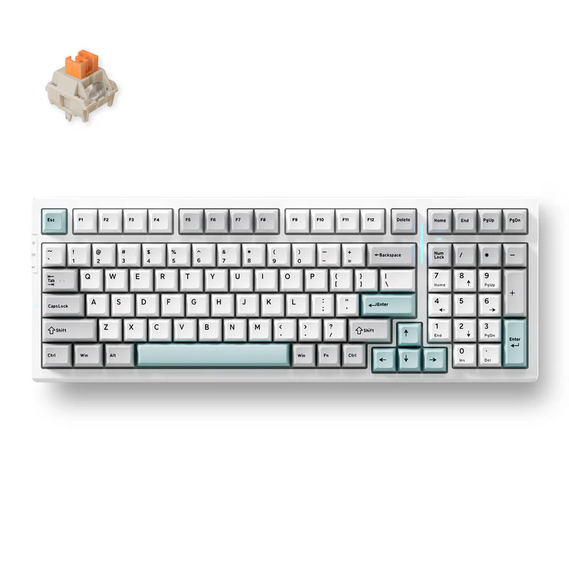 MCHOSE G98 Pro Gasket Mount 98% Layout Hot-Swap Wireless Mechanical Gaming Keyboard Gray and Blue - Flame Orange Switch (KBMCG98S4)