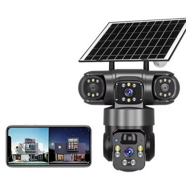 360° Panoramic Triple Lens Solar Powered Security Camera - Wireless