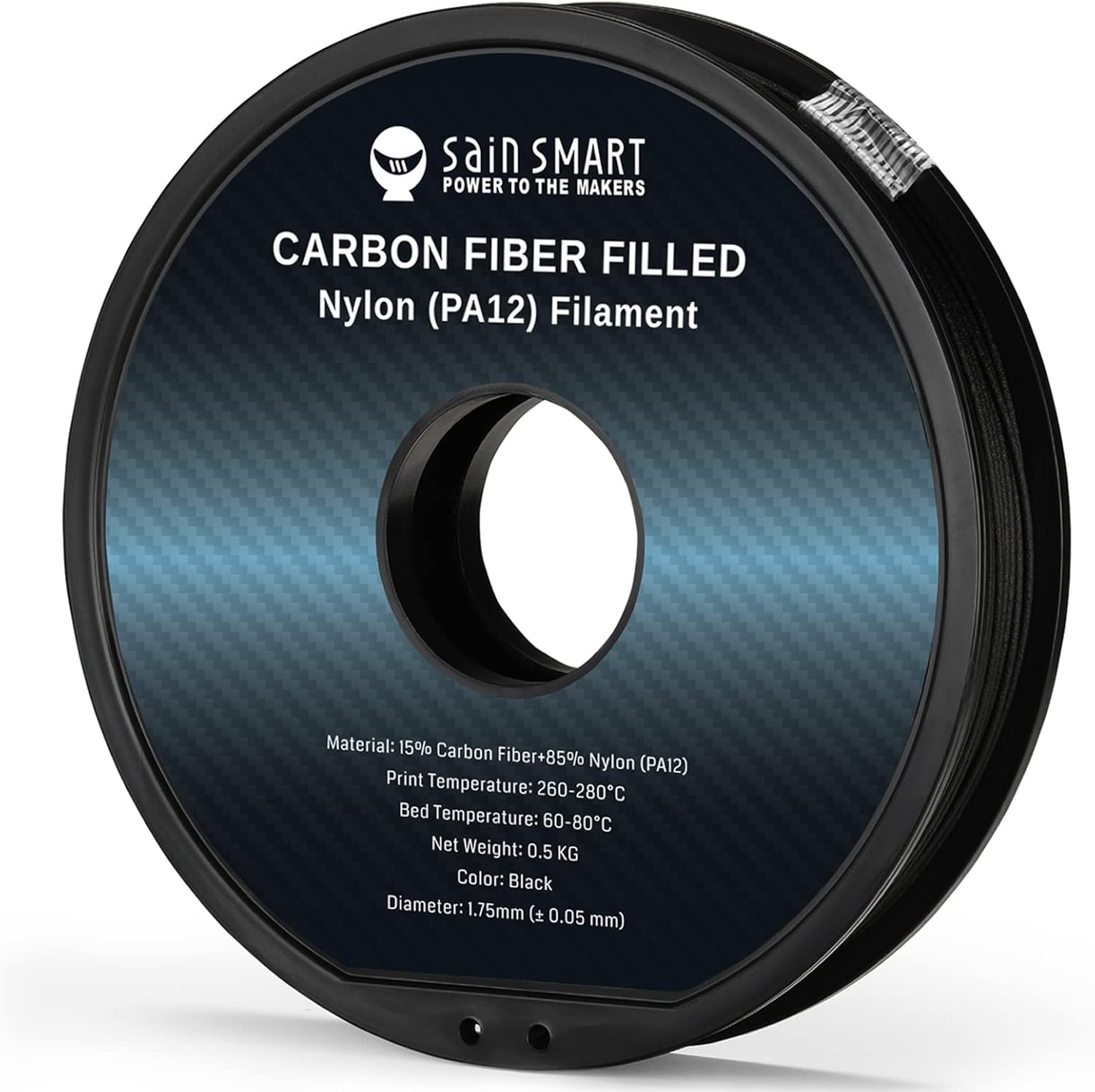 SainSmart ePA12-CF Carbon Fiber Nylon Filament 1.75mm, 0.5kg (1.1lbs), Dimensional Accuracy +/- 0.05 mm, Black