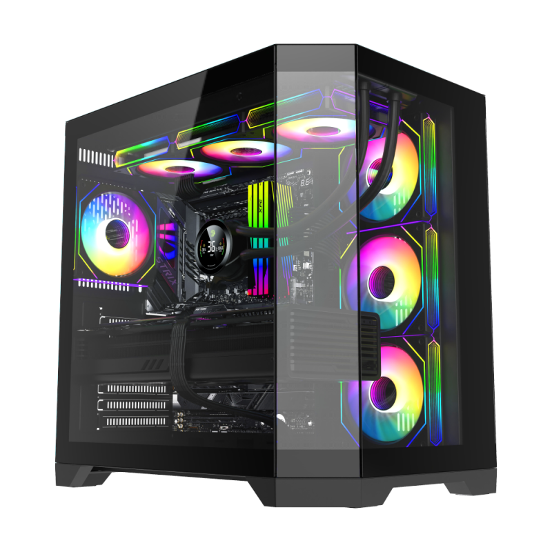 Gamemax Computer case, Fish  tank ATX Case, 4 x ARGB fan - Black
