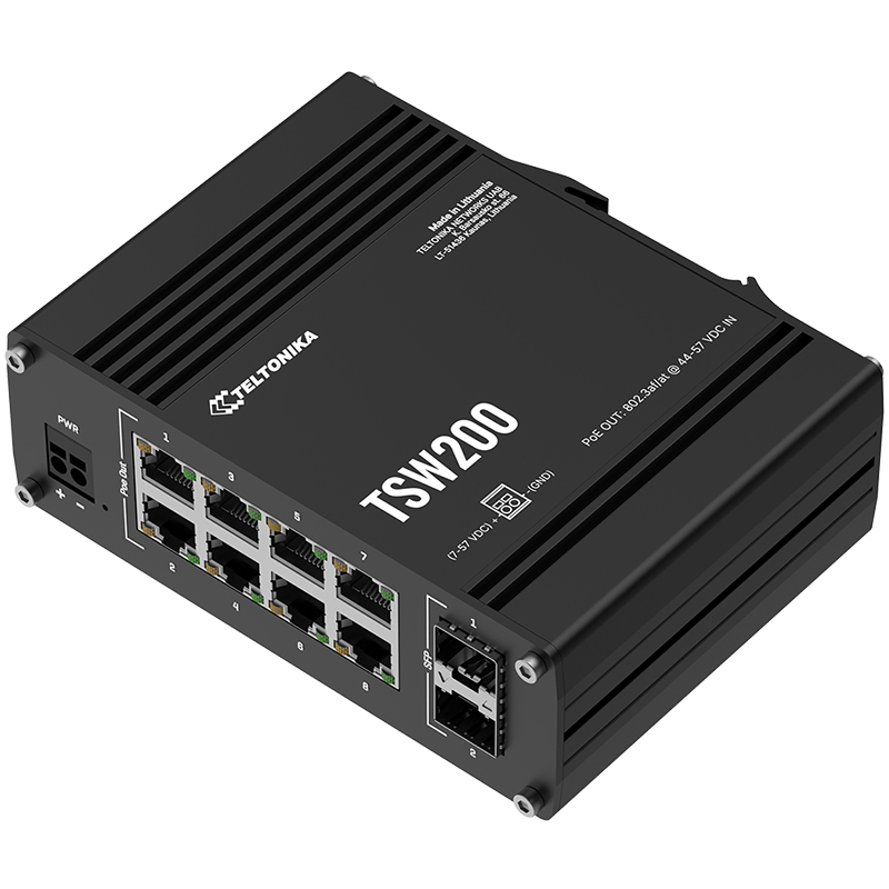 Teltonika TSW200 Industrial PoE+ Ethernet Switch 2x SFP Ports 8x PoE+ (TSW200-DIN-RAIL)