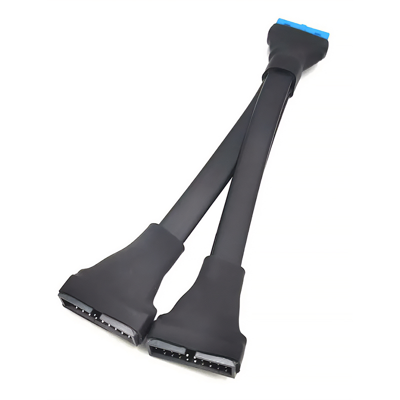 Cruxtec 19/20 Pin Internal USB Male to Female 1 to 2 Splitter Cable (PU-19PT2-12BK)