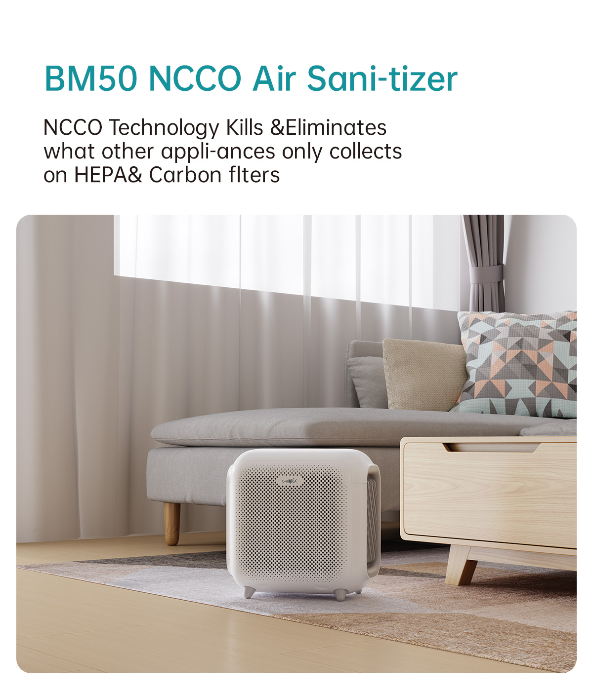B-MoLa Ncco Home Air Purifier for Mosquito Repellent, Insect Repellent, Bacterial Disinfectant, and Antivirus Control, Formaldehyde and Smoke Odors in
