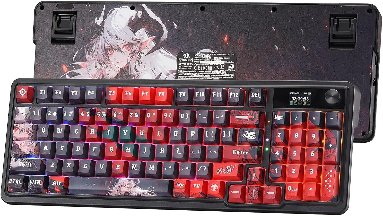 Redragon K719 PRO Wireless Gasket Gaming Keyboard w/Hype Screen & Knob, 95 Keys Mechanical Keyboard, Easy-Control 1.14’’ TFT Info Display, 5-Layer Noi