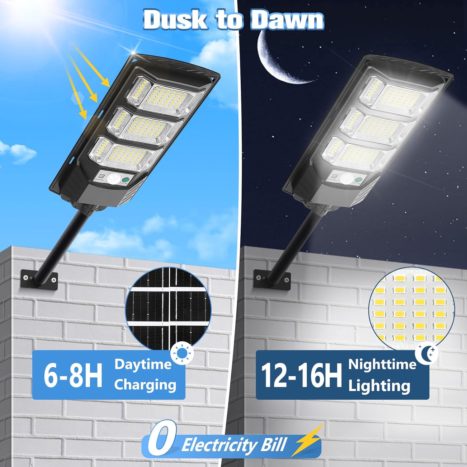 Solar Street Lights Outdoor Waterproof 6500K Solar Lights Outdoor  LED Solar Flood Lights with Motion Sensor Solar Outside Light Parking Yard Path