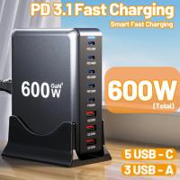 600W USB C Charger, Surge Protector 140W GaN Charger, 8-Ports 100W Fast Charging Station For MacBook Pro 16, Laptop, IPad, Samsung S24, Steam Deck