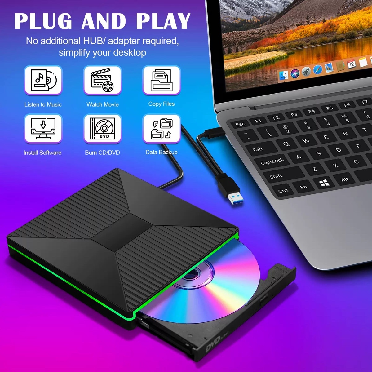 Multifunctional 7 in 1 external optical drive USB3.0 recorder ready to use 