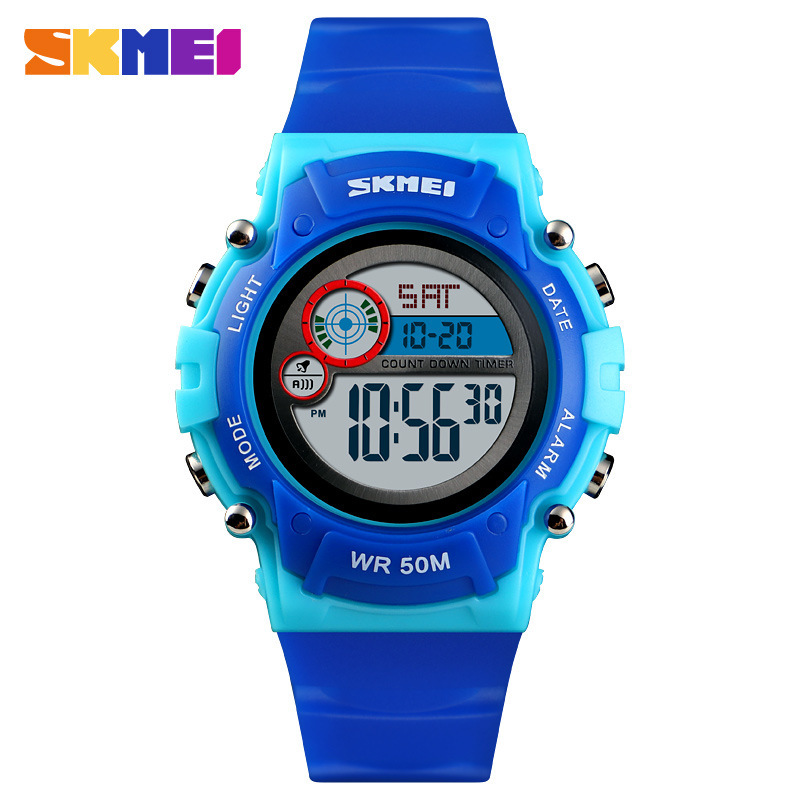 Colorful LED lights, dual time sports waterproof children's watch, student Christmas gift watch 1477-dark blue