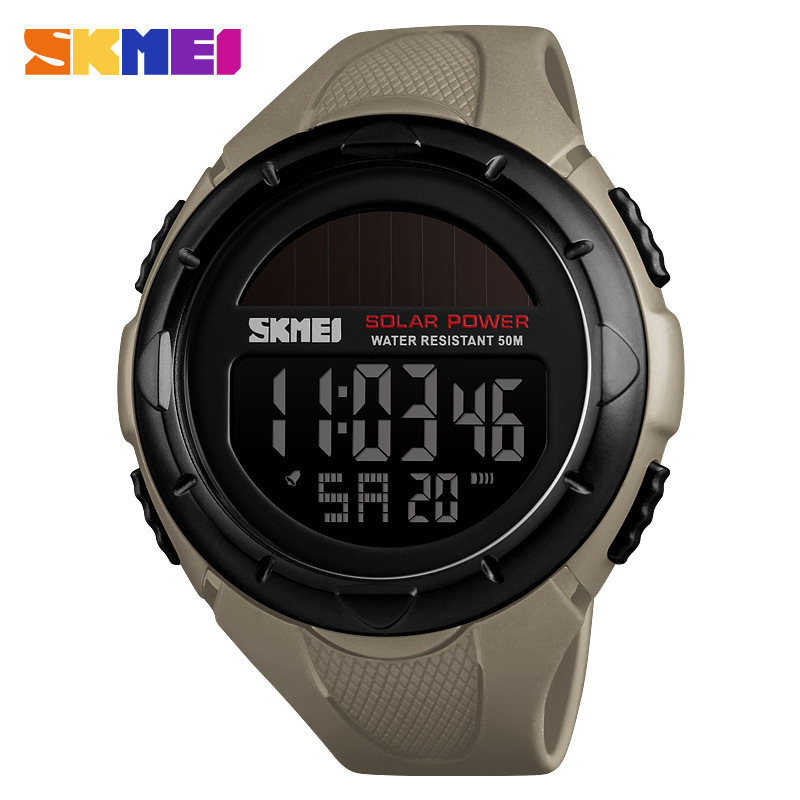 Multi functional solar assisted power supply men's watch waterproof outdoor sports fashion electronic watch 1405-khaki