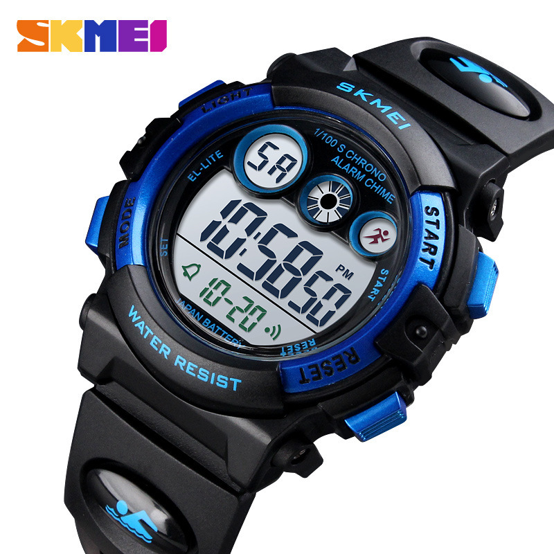 Multi functional waterproof children's watch with colorful LED luminous transparent case, personalized student electronic watch 1451-black blue