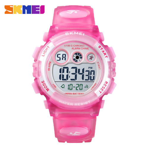 Multi functional waterproof children's watch with colorful LED luminous transparent case, personalized student electronic watch 1451-pink red