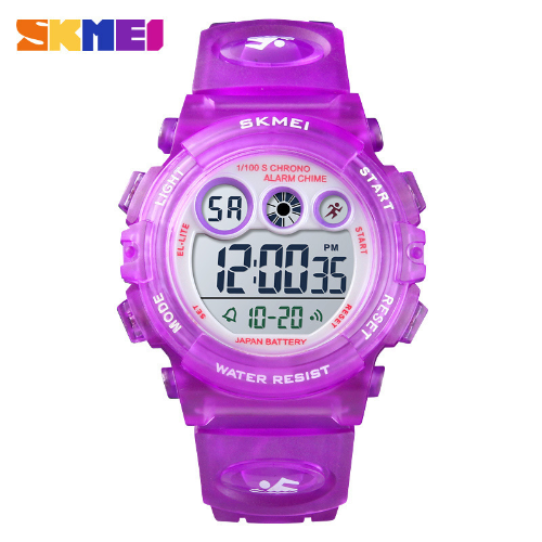Multi functional waterproof children's watch with colorful LED luminous transparent case, personalized student electronic watch 1451-purple