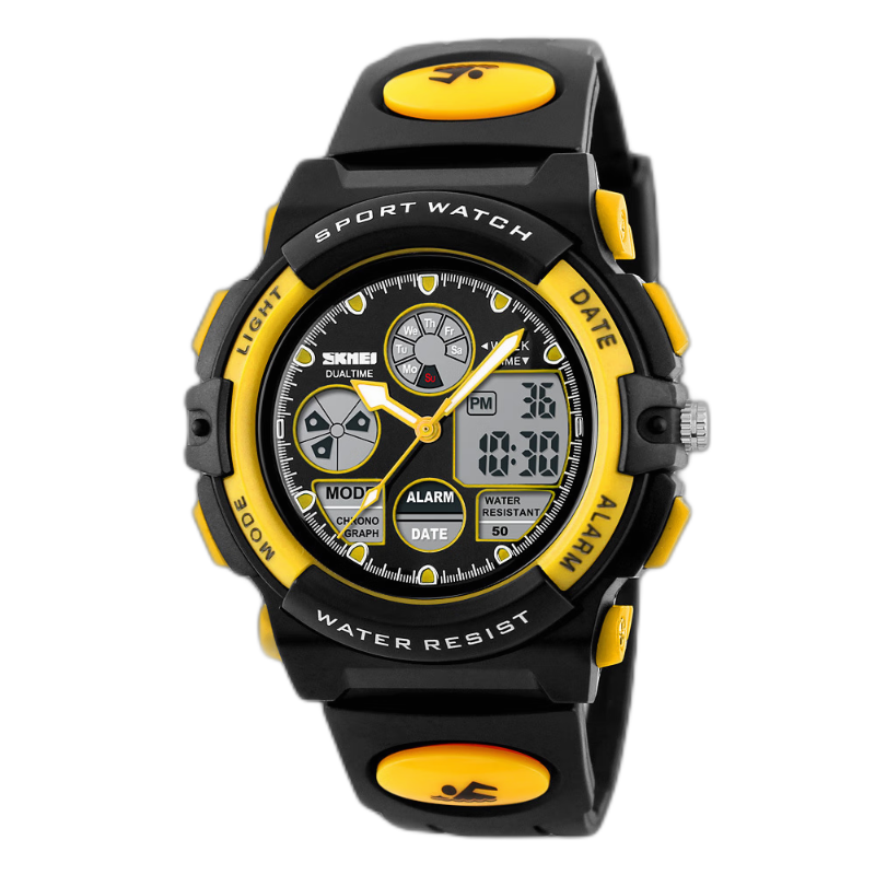 Waterproof multifunctional sports watch electronic student children's electronic watch 1163-yellow