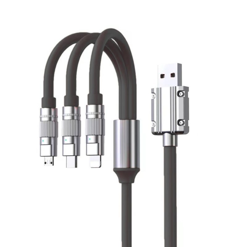 One to three data cable 120W fast charging TYPE-C three in one mobile phone charging cable aixian001-black