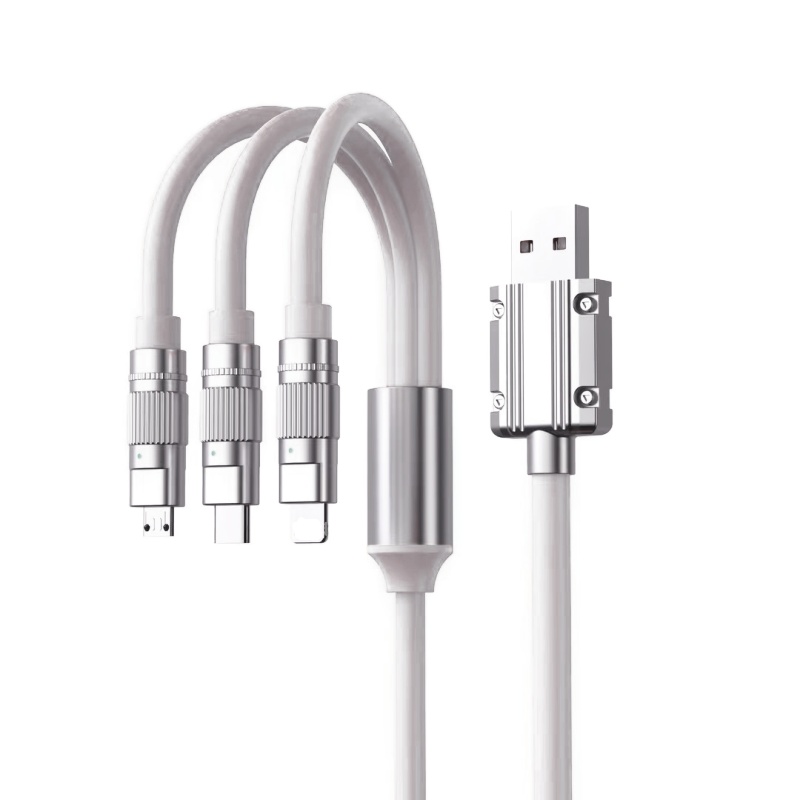 One to three data cable 120W fast charging TYPE-C three in one mobile phone charging cable aixian001-white