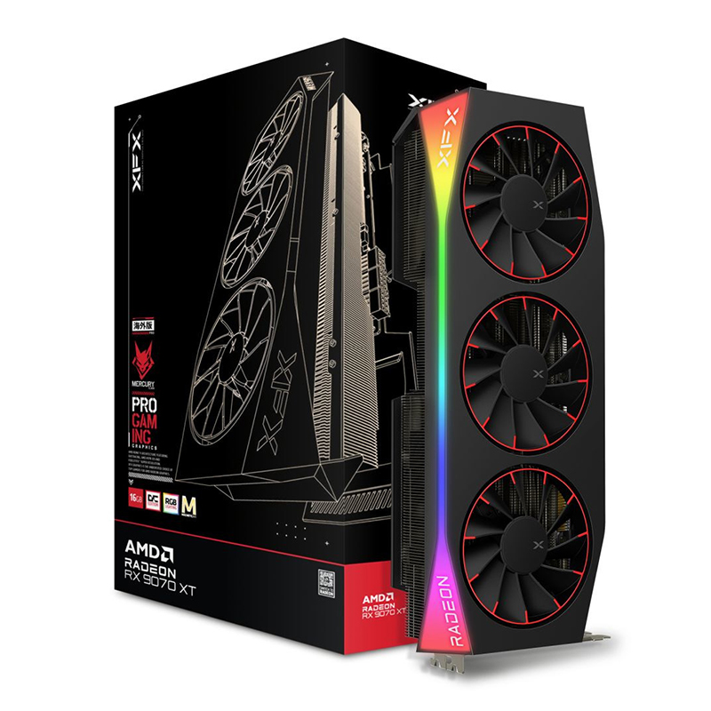 XFX Mercury AMD Radeon RX 9070 XT OC Magnetic Air Edition with RGB 16G Graphics Card (RX-97TMARGB9)