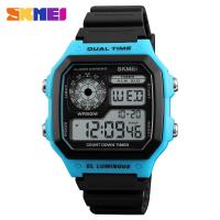 Fashion and Creative Digital Men's Watch Square Electronic Outdoor Sports Student Waterproof Luminous Watch 1299-blue 