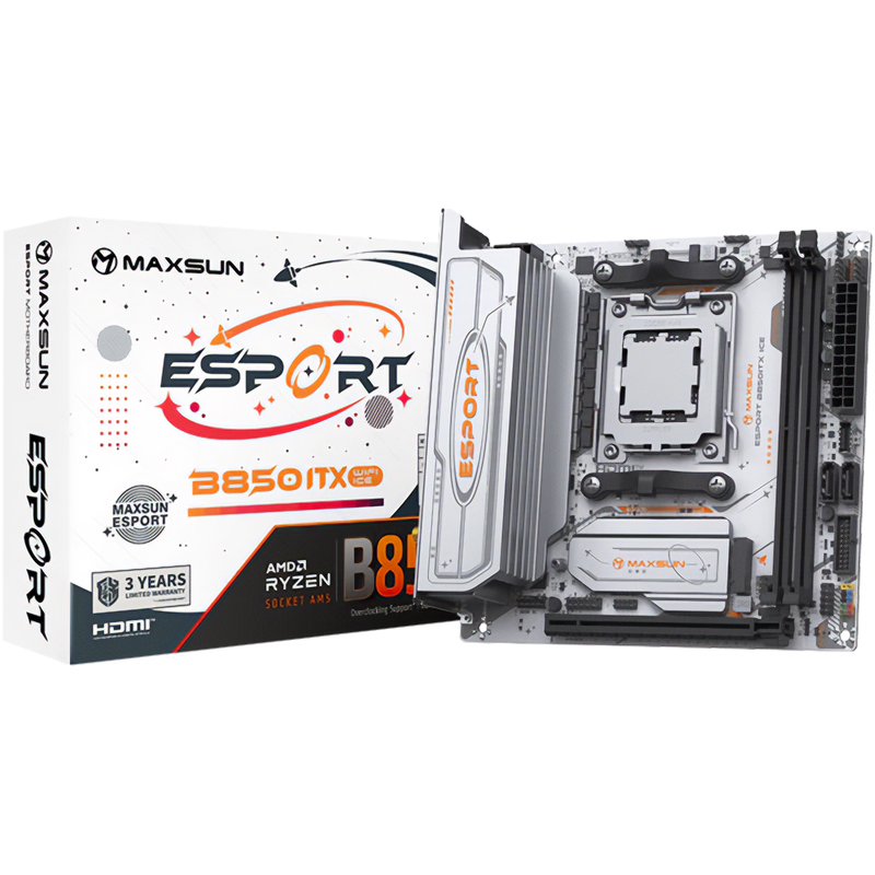 MAXSUN eSport B850ITX WIFI ICE AM5 DDR5 ITX Motherboard (MS-ES-B850ITX-WIFI-ICE)