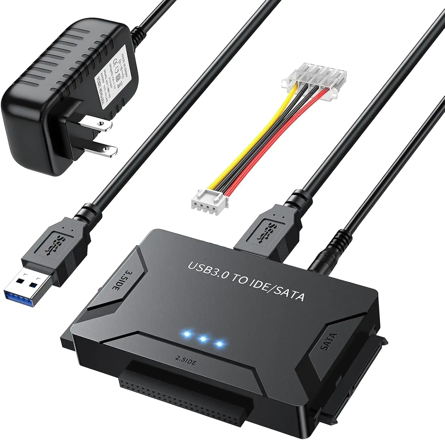 USB to SATA/IDE Adapter, Hard Drive Reader and Data Recovery Converter  Kit with Power Supply, Supports inch HDD SSD and DVD/CD-ROM Optical