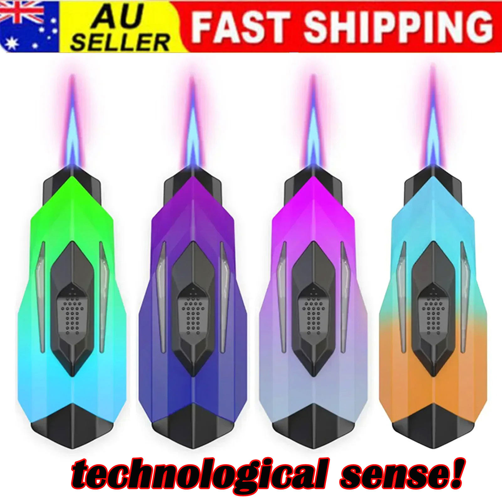 4pcs Refillable Jet Torch Butane Cigarette Cigar Lighter in Rainbow Pocket Size